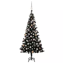 Dirbtinė Kalėdų eglutė su žaisliukais, juoda, 180cm, PVC