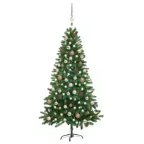 Dirbtinė apšviesta Kalėdų eglutė su žaisliukais, žalia, 150cm