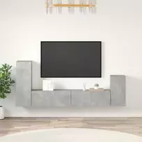 TV spintelių komplektas, 4 dalių, betono pilkas, mediena