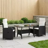 Lauko valgomojo komplektas 3 pcs Juoda ir kreminė balta