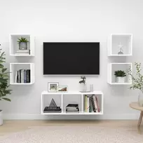 Televizoriaus spintelių komplektas, 5 dalių, baltas, MDP