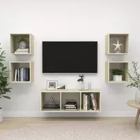 Televizoriaus spintelių komplektas, 5 dalių, ąžuolo, mediena