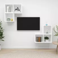 Televizoriaus spintelių komplektas, 4 dalių, baltas, MDP