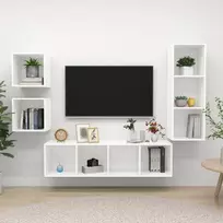Televizoriaus spintelių komplektas, 4 dalių, baltas, MDP