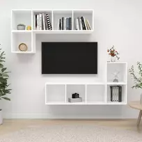 Televizoriaus spintelių komplektas, 4 dalių, baltas, MDP