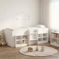 Palėpės lova su spinta su lentyna 3 pcs Balta Apdirbta mediena