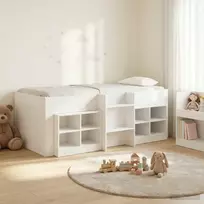 Palėpės lova su spinta su lentyna 3 pcs Balta Apdirbta mediena