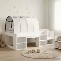 Lovos rėmas su tuneliu su lentyna 3 pcs Balta Apdirbta mediena