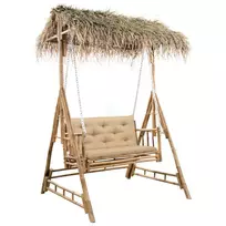 Dvivietės sūpynės su palmių lapais ir pagalve, 202cm, bambukas