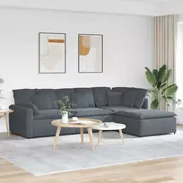 Modulinė sofa su pakoja ir pagalvėlėmis, aksominė, tamsiai pilka