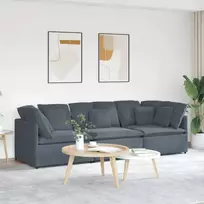 Modulinė sofa su pagalvėlėmis, aksominė, tamsiai pilka