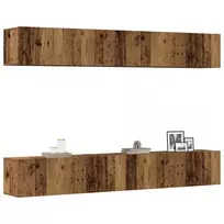 4 dalių prie sienos tvirtinamas televizoriaus spintelių komplektas, senos medienos drožlės, 100x30x30 cm