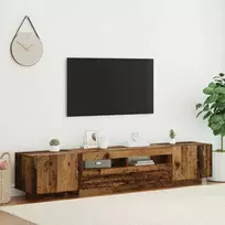 TV spintelė su LED lemputėmis, senovinė mediena, 200x35x40cm, inžinerinė mediena