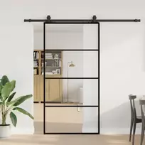Stumdomos durys su furnitūra, juodos, 102,5x205 cm, ESG stiklas