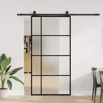 Stumdomos durys su furnitūra, juodos, 102,5x205 cm, ESG stiklas
