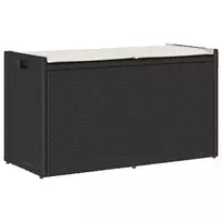 Lauko suoliukas su daiktadėže ir pagalvėle, juodas, 100 cm, poliratanas