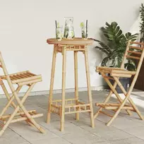 Lauko baro stalas, apvalus, Ø55x100 cm, bambukas, Ø55x100 cm