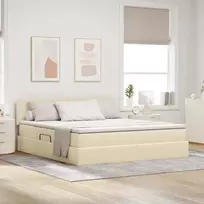 LED saugojimo lova su čiužiniu Kremas 160 x 200 cm Audinys