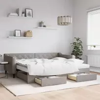 Lova su ištraukiama dalimi/stalčiais, taupe, 90x200cm, audinys