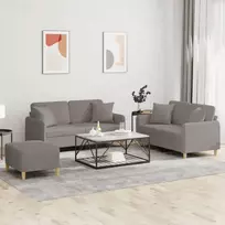 Sofos komplektas su pagalvėmis, 3 dalių, taupe, audinys