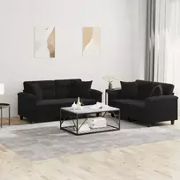 Sofos komplektas su pagalvėmis, 2 dalių, juodas, audinys