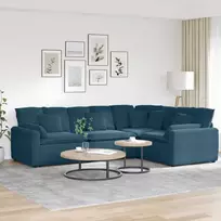 Modulinė sofa su pagalvėlėmis, aksominė, mėlyna