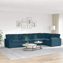 Modulinė sofa su pagalvėlėmis, aksominė, mėlyna