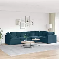 Modulinė sofa su pagalvėlėmis, aksominė, mėlyna