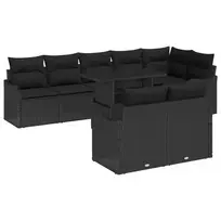 Sodo Sofų Rinkinys su pagalve 9 pcs Juoda Poli ratanas