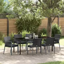 Sodo valgomojo komplektas 7 pcs Juoda ir pilka PE ratanas