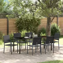 Sodo valgomojo komplektas 7 pcs Juoda PE ratanas