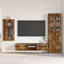 TV spintelių komplektas su stalčių FLORIN 3 pcs Rūkyta ąžuolas