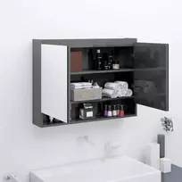 Veidrodinė vonios spintelė, pilka, 80x15x60cm, MDF, blizgi