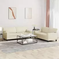 Sofos komplektas, 2 dalių, kreminės spalvos, dirbtinė oda