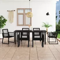 Lauko valgomojo baldų komplektas, 7 dalių, juodas, PVC ratanas