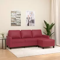 Trivietė sofa su pakoja, raudonojo vyno, 180cm, dirbtinė oda