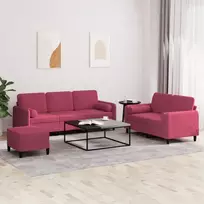 Sofos komplektas su pagalvėmis, 3 dalių, vyno, aksomas