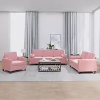 Sofos komplektas su pagalvėmis, 3 dalių, rožinis, aksomas