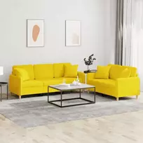 Sofos komplektas su pagalvėmis, 2 dalių, geltonas, audinys