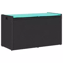 Lauko suoliukas su daiktadėže ir pagalvėle, juodas, 100 cm, poliratanas