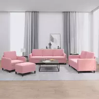 Sofos komplektas, 4 dalių, rožinės spalvos, aksomas