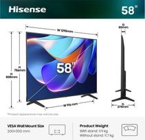 Hisense Germany GmbH 146,0cm/58" (3840x2160) Hisense 58A6S Smart TV 4K UHD 8ms 60Hz HDMI USB HDR WiFi Bluetooth Black/Grey | 58A6S | 6942351430607