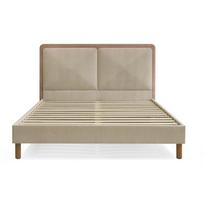 Pilkai rožinės spalvos iš audinio dvigulė lova audiniu dengta su lovos grotelėmis 140x190 cm Mara – Bobochic Paris