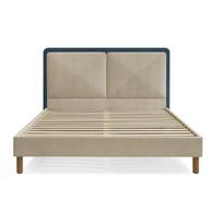 Mėlynos spalvos/smėlio spalvos iš audinio dvigulė lova audiniu dengta su lovos grotelėmis 160x200 cm Mara – Bobochic Paris