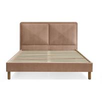 Pilkai rožinės spalvos iš audinio dvigulė lova audiniu dengta su lovos grotelėmis 180x200 cm Mara – Bobochic Paris