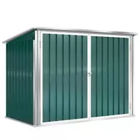 Šiukšlių konteinerių dėžė, rakinama, su dvigubomis durelėmis ir dangčiu 2 šiukšlių konteineriams, plieninė, 179,5 x 108 x 129,5/113 cm, žalia