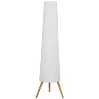 LED pastatomas šviestuvas svetainei, pritemdomas, medinis, su trikoju, grindinis šviestuvas su kojiniu jungikliu, 46 x 46 x 153 cm, baltas