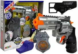 LEAN TOYS Policijos rinkinys Revolveris 20cm Ženkliukas Makštis Švilpukas Garsas Šviesos efektai