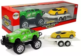 LEAN TOYS Automobilių rinkinys Geltoni sportiniai Žali visureigiai su frikciniu varikliu