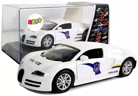 LEAN TOYS Sports Car Police su tamsiais langais, įtempimo varikliu, balta šviesa ir garsu